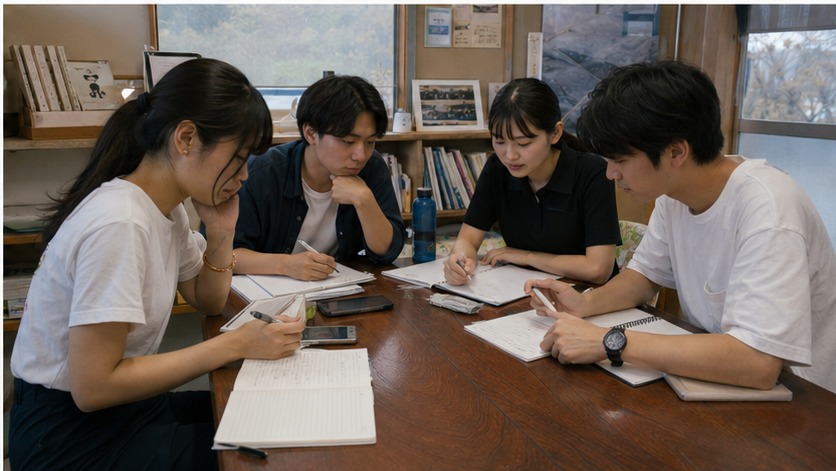 体験後にノートを取りながら振り返る学生